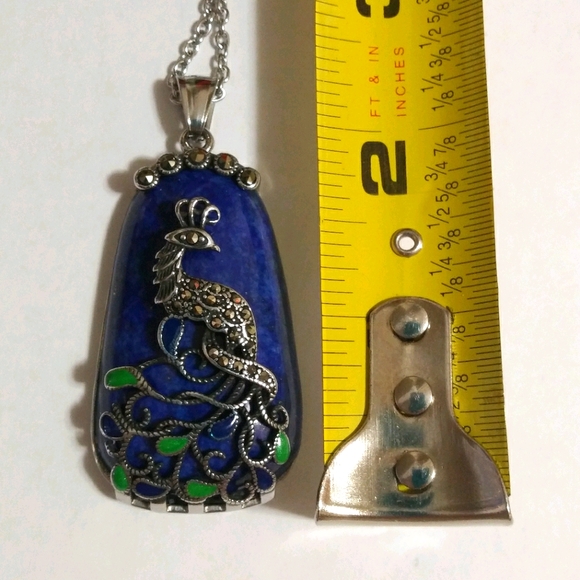 Lapis Marcasite Peacock Pendant Necklace - Picture 3 of 3